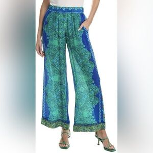 NWT $295 Johnny Was Workshop Women XL Wide Leg Pants 100% Silk Villa Luxury Boho